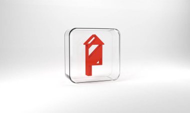 Red Firework rocket icon isolated on grey background. Concept of fun party. Explosive pyrotechnic symbol. Glass square button. 3d illustration 3D render.