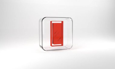 Red Big full length mirror for bedroom, shops, backstage icon isolated on grey background. Glass square button. 3d illustration 3D render.