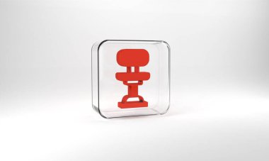 Red Office chair icon isolated on grey background. Glass square button. 3d illustration 3D render.