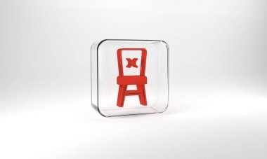 Red Chair icon isolated on grey background. Glass square button. 3d illustration 3D render.