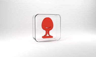 Red Armchair icon isolated on grey background. Glass square button. 3d illustration 3D render.