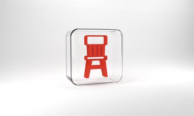 Red Chair icon isolated on grey background. Glass square button. 3d illustration 3D render.