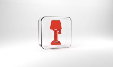 Red Floor lamp icon isolated on grey background. Glass square button. 3d illustration 3D render.