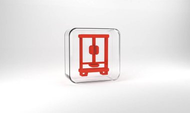 Red Wardrobe icon isolated on grey background. Cupboard sign. Glass square button. 3d illustration 3D render.