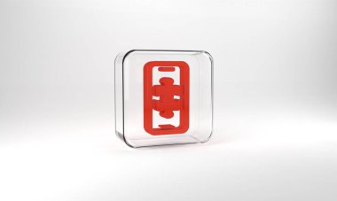 Red Smartphone and playing in game icon isolated on grey background. Mobile gaming concept. Glass square button. 3d illustration 3D render.