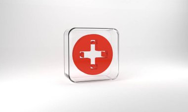 Red Game controller or joystick for game console icon isolated on grey background. Glass square button. 3d illustration 3D render.