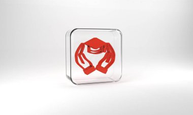 Red Education grant icon isolated on grey background. Tuition fee, financial education, budget fund, scholarship program, graduation hat. Glass square button. 3d illustration 3D render.