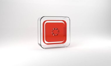 Red Safe icon isolated on grey background. The door safe a bank vault with a combination lock. Reliable Data Protection. Glass square button. 3d illustration 3D render.