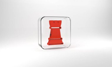 Red Chess icon isolated on grey background. Business strategy. Game, management, finance. Glass square button. 3d illustration 3D render.