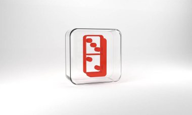 Red Domino icon isolated on grey background. Glass square button. 3d illustration 3D render.