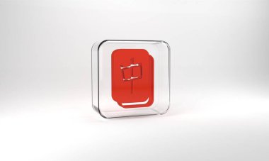 Red Mahjong pieces icon isolated on grey background. Chinese mahjong red dragon game emoji. Glass square button. 3d illustration 3D render.