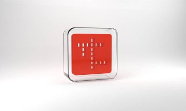 Red Crossword icon isolated on grey background. Glass square button. 3d illustration 3D render.