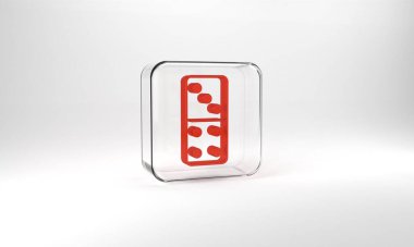 Red Domino icon isolated on grey background. Glass square button. 3d illustration 3D render.