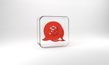 Red Game dice icon isolated on grey background. Casino gambling. Glass square button. 3d illustration 3D render.