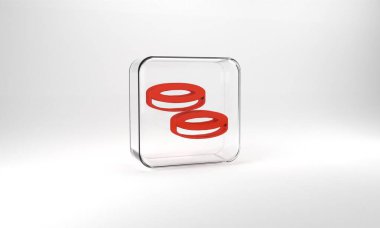 Red Checker game chips icon isolated on grey background. Glass square button. 3d illustration 3D render.