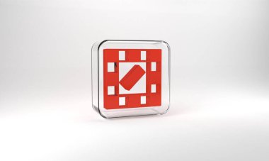 Red Board game icon isolated on grey background. Glass square button. 3d illustration 3D render.
