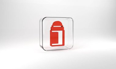 Red Antiperspirant deodorant roll icon isolated on grey background. Cosmetic for body hygiene. Glass square button. 3d illustration 3D render.