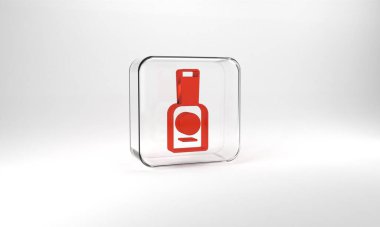 Red Bottle of nail polish icon isolated on grey background. Glass square button. 3d illustration 3D render.