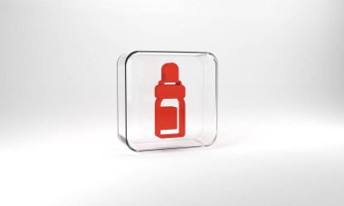 Red Essential oil bottle icon isolated on grey background. Organic aromatherapy essence. Skin care serum glass drop package. Glass square button. 3d illustration 3D render.