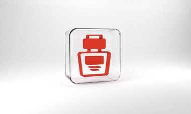 Red Perfume icon isolated on grey background. Glass square button. 3d illustration 3D render.