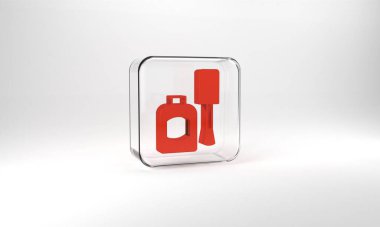 Red Bottle of nail polish icon isolated on grey background. Glass square button. 3d illustration 3D render.