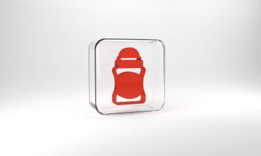 Red Antiperspirant deodorant roll icon isolated on grey background. Cosmetic for body hygiene. Glass square button. 3d illustration 3D render.