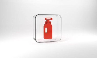 Red Bottle of shampoo icon isolated on grey background. Glass square button. 3d illustration 3D render.