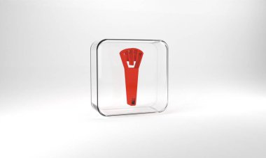 Red Makeup brush icon isolated on grey background. Glass square button. 3d illustration 3D render.