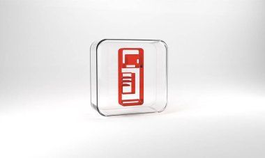 Red Shaving gel foam icon isolated on grey background. Shaving cream. Glass square button. 3d illustration 3D render.