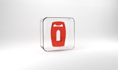 Red Bottle of shampoo icon isolated on grey background. Glass square button. 3d illustration 3D render.