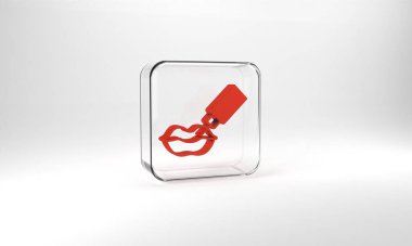 Red Lip augmentation icon isolated on grey background. Hyaluronic acid lips injection. Contour plastic. Glass square button. 3d illustration 3D render.