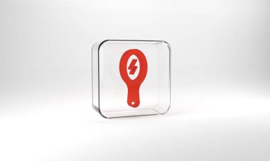 Red Hand mirror icon isolated on grey background. Glass square button. 3d illustration 3D render.