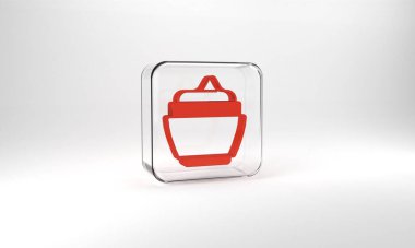 Red Cream or lotion cosmetic tube icon isolated on grey background. Body care products for woman. Glass square button. 3d illustration 3D render.