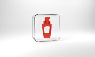 Red Tube of hand cream icon isolated on grey background. Glass square button. 3d illustration 3D render.
