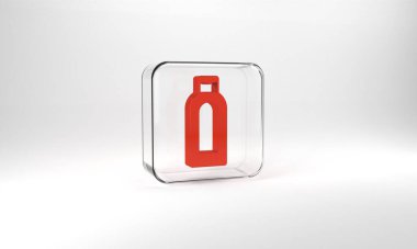 Red Bottle of shampoo icon isolated on grey background. Glass square button. 3d illustration 3D render.