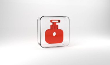 Red Tube of hand cream icon isolated on grey background. Glass square button. 3d illustration 3D render.