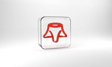 Red Tree stump icon isolated on grey background. Glass square button. 3d illustration 3D render.