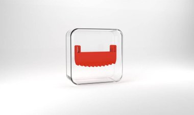 Red Two-handed saw icon isolated on grey background. Glass square button. 3d illustration 3D render.
