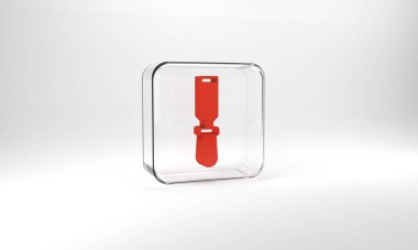 Red Chisel tool for wood icon isolated on grey background. Glass square button. 3d illustration 3D render.
