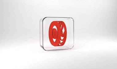 Red Tree rings icon isolated on grey background. Wooden cross section. Glass square button. 3d illustration 3D render.