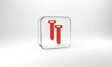 Red Metallic nails icon isolated on grey background. Glass square button. 3d illustration 3D render.