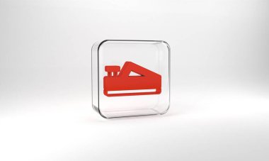 Red Wood plane tool for woodworker hand crafted icon isolated on grey background. Jointer plane. Glass square button. 3d illustration 3D render.