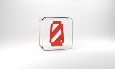 Red Sewing thread on spool icon isolated on grey background. Yarn spool. Thread bobbin. Glass square button. 3d illustration 3D render.
