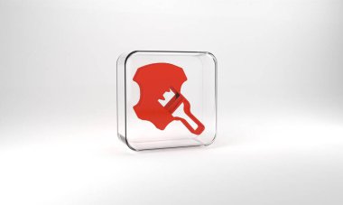 Red Leather icon isolated on grey background. Glass square button. 3d illustration 3D render.