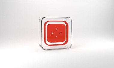Red Sewing button for clothes icon isolated on grey background. Clothing button. Glass square button. 3d illustration 3D render.