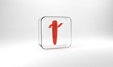 Red Needle for sewing with thread icon isolated on grey background. Tailor symbol. Textile sew up craft sign. Embroidery tool. Glass square button. 3d illustration 3D render.