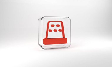 Red Thimble for sewing icon isolated on grey background. Glass square button. 3d illustration 3D render.
