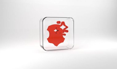 Red Leather icon isolated on grey background. Glass square button. 3d illustration 3D render.