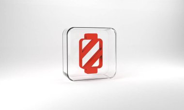 Red Sewing thread on spool icon isolated on grey background. Yarn spool. Thread bobbin. Glass square button. 3d illustration 3D render.