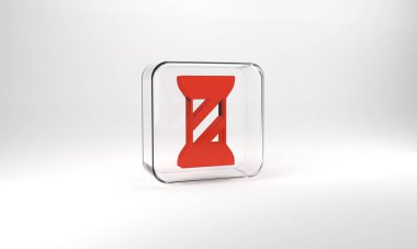 Red Sewing thread on spool icon isolated on grey background. Yarn spool. Thread bobbin. Glass square button. 3d illustration 3D render.